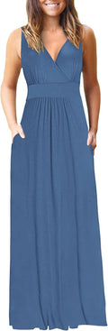 AUSELILY Maxi Dresses for Women Summer Casual Sleeveless V Neck Wrap Dress | Sleeveless Long maxi dress with wrap V neck & side pockets, for formal cocktail, beach & casual daily wear