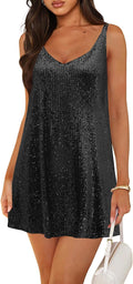 Pungdra Sequin Dress for Women Shift Sparkly Mini Dresses | V Neck,Backless,Loose,Sleeveless,Glitter Shift Dress,Sexy,Club Party Night Out Cocktail Disco Short Dresses.
