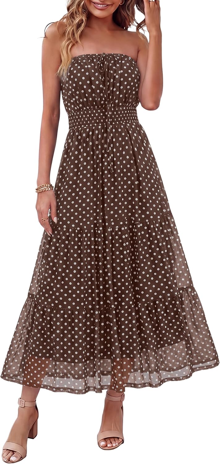 Simplee Women's Summer Maxi Dresses 2026 Elegant Strapless Boho Floral Mesh Vacation Beach Dress Wedding Guest Dresses