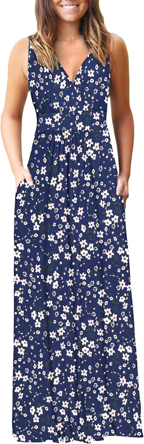 AUSELILY Maxi Dresses for Women Summer Casual Sleeveless V Neck Wrap Dress | Sleeveless Long maxi dress with wrap V neck & side pockets, for formal cocktail, beach & casual daily wear