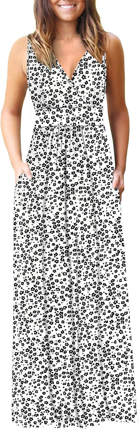 AUSELILY Maxi Dresses for Women Summer Casual Sleeveless V Neck Wrap Dress | Sleeveless Long maxi dress with wrap V neck & side pockets, for formal cocktail, beach & casual daily wear