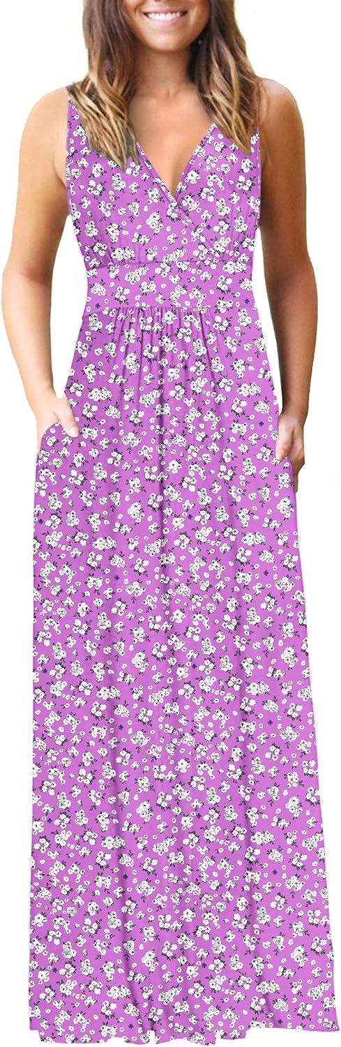 AUSELILY Maxi Dresses for Women Summer Casual Sleeveless V Neck Wrap Dress | Sleeveless Long maxi dress with wrap V neck & side pockets, for formal cocktail, beach & casual daily wear