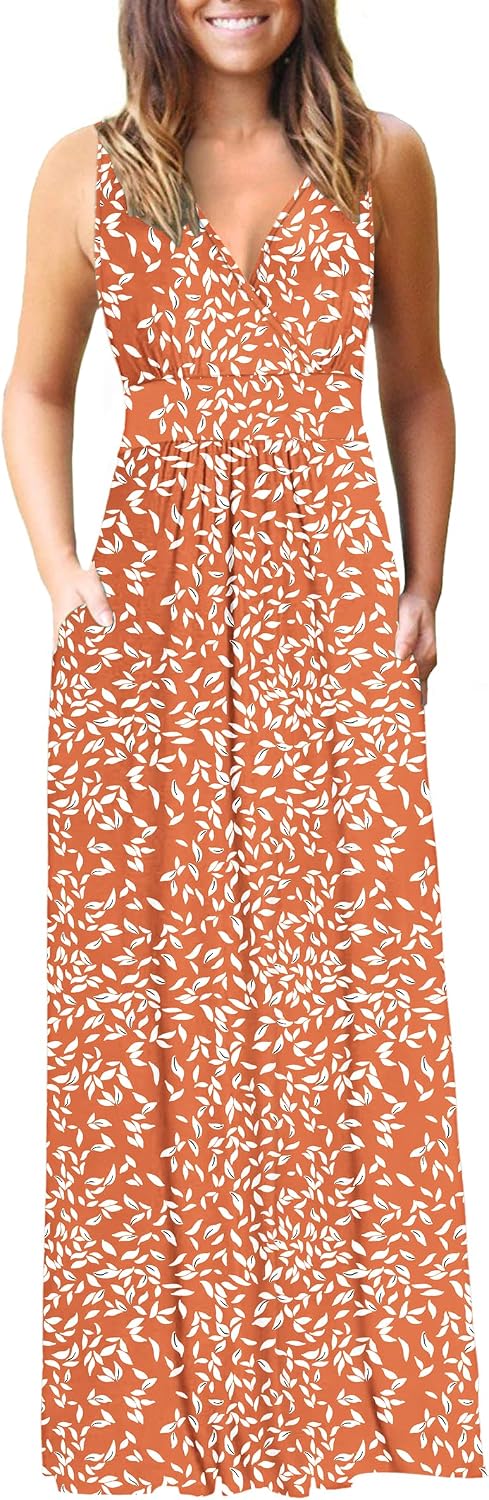 AUSELILY Maxi Dresses for Women Summer Casual Sleeveless V Neck Wrap Dress | Sleeveless Long maxi dress with wrap V neck & side pockets, for formal cocktail, beach & casual daily wear
