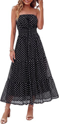 Simplee Women's Summer Maxi Dresses 2026 Elegant Strapless Boho Floral Mesh Vacation Beach Dress Wedding Guest Dresses