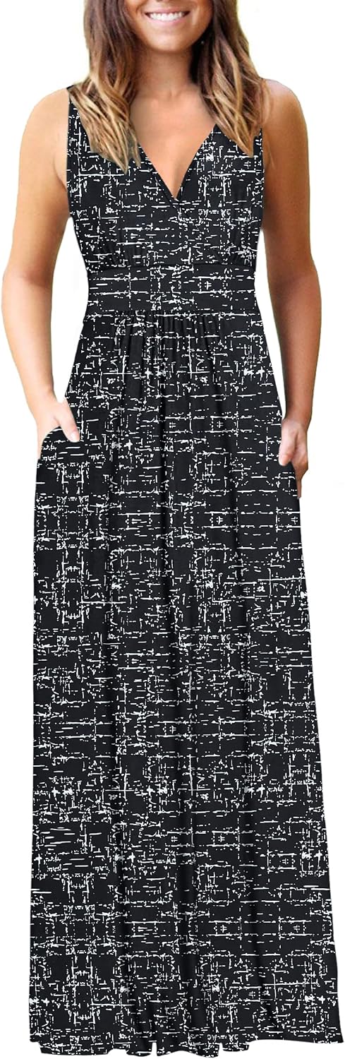 AUSELILY Maxi Dresses for Women Summer Casual Sleeveless V Neck Wrap Dress | Sleeveless Long maxi dress with wrap V neck & side pockets, for formal cocktail, beach & casual daily wear